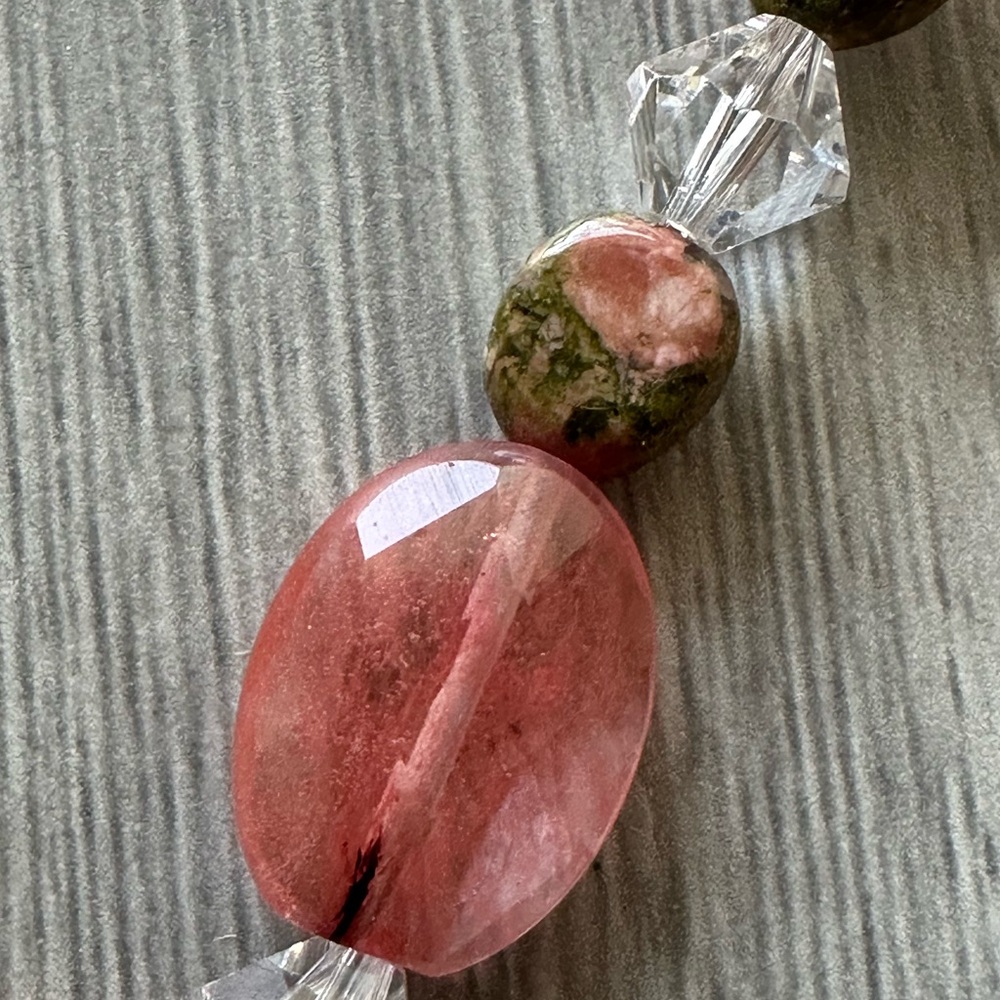 Unakite Pink Quartz & Crystal Beaded Necklace W/ 925 Sterling S-Clasp - Picture 7 of 8
